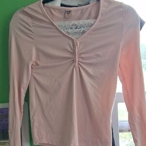 Forever 21 Pink Ruched Long Sleeve Blouse